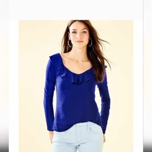 Lilly Pulitzer- Ruffled Blue Long Sleeve Blouse